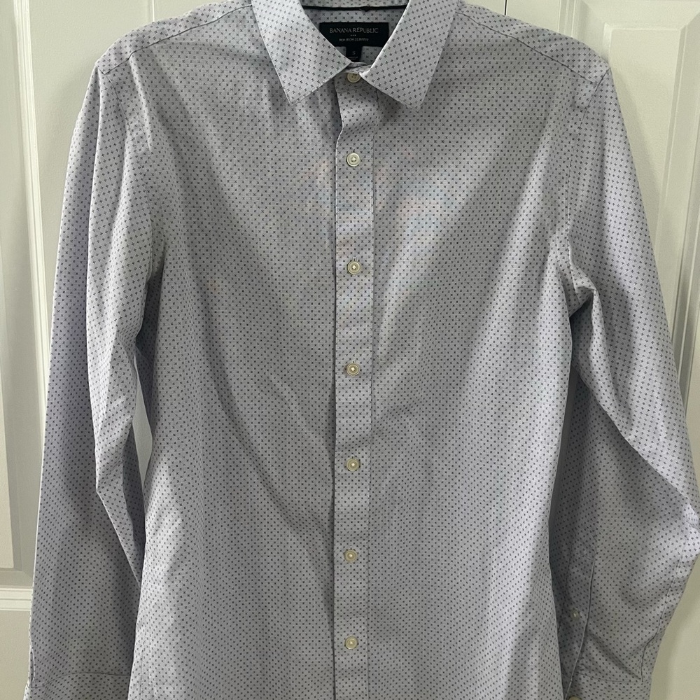 Banana Republic Patterned Light Blue Non-Iron Slim Fit Dress Shirt